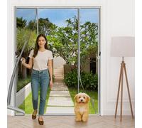 Magnetic Fly Screen for Double Doors 175x210cm,Heavy Duty Self-Closing Full Frame Mesh with Insect Proof & No-Tools Hook & Loop Installation for Patio Sliding French Doors, Grey