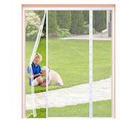 Magnetic Fly Screen for Double Doors 185x270cm,Heavy Duty Mesh Curtain with Side Hooks & 4cm Wide Top Magic Tape,Without Drilling,Fly Net for Patio & French Doors,White