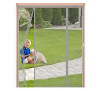 Magnetic Fly Screen for Double Doors 225x270cm,Heavy Duty Mesh Curtain with Side Hooks & 4cm Wide Top Magic Tape,Without Drilling,Fly Net for Patio & French Doors,Gray