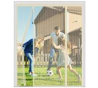 Magnetic Fly Screen for Double Doors, 3-Panel Side-Opening Mesh Door Curtain, 4cm Widened Hook and Loop, No-Drill Heavy Duty Mosquito Net for French, Patio & Sliding Doors,150x200cm,Beige