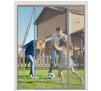 Magnetic Fly Screen for Double Doors, 3-Panel Side-Opening Mesh Door Curtain, 4cm Widened Hook and Loop, No-Drill Heavy Duty Mosquito Net for French, Patio & Sliding Doors,205x205cm,Grey