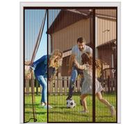 Magnetic Fly Screen for Double Doors, 3-Panel Side-Opening Mesh Door Curtain, 4cm Widened Hook and Loop, No-Drill Heavy Duty Mosquito Net for French, Patio & Sliding Doors,150x200cm,Brown