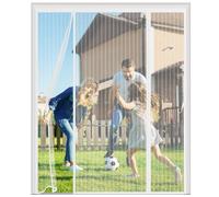 Magnetic Fly Screen for Double Doors, 3-Panel Side-Opening Mesh Door Curtain, 4cm Widened Hook and Loop, No-Drill Heavy Duty Mosquito Net for French, Patio & Sliding Doors,150x205cm,White