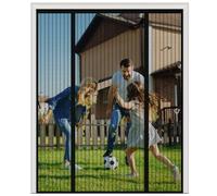 Magnetic Fly Screen for Double Doors, 3-Panel Side-Opening Mesh Door Curtain, 4cm Widened Hook and Loop, No-Drill Heavy Duty Mosquito Net for French, Patio & Sliding Doors,205x180cm,Black