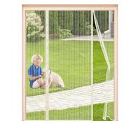 Magnetic Fly Screen for Double Doors,Mosquito Net Hands-Free Pet & Kid Friendly, 4cm Widened Top Hook & Loop, Heavy Duty Mesh Curtain for Patio, French & Sliding Doors,150x200cm,Beige