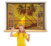 Magnetic Fly Screen for Windows Black 50x130cm Mosquito Insects Window Screen, Easy to Install Without Drilling Keep Bugs Out,Lets Fresh Air in