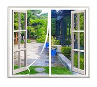 Magnetic Fly Screen Mosquito 130x110cm, White Insects Screen Full Frame Loop Mesh Window Curtains Magnetic Window Fly Screen Net Double Door Screen-Keep Fresh Air in & Bugs Out
