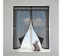 Magnetic Fly Screen Window 100 x 105 cm Screen Window Mesh Curtain Durable Transparent, Strip Washable, Keep Fresh Air Bugs Out, with Magic Tape, for Patio, Black