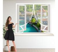 Magnetic Fly Screen Window 110 x 112 cm Keep Fly/Mosquito Out Bug Net Fly Screen Window Nets Heavy Duty Mesh Fitted to Multiple Windows, White