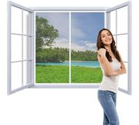 Magnetic Fly Screen Window 115x120cm Heavy Duty Mosquito Mesh Mosquito Window Screen Center Magnetic Closure Pet Friendly Portable Removable Washable Foldable White