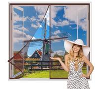 Magnetic Fly Screen Window 115x140cm Brown Heavy Duty Bug Mesh Curtain with Magnets Without Drilling Top-to-Bottom Seal Automatically Pet and Kid Friendly Keep Away from Mosquitoes Insects