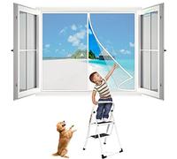 Magnetic Fly Screen Window, 115x150 cm Hands Free Anti Mosquito Bug Mesh Fly Curtain for Porch Balcony Close Automatically Without Drilling Easy to Install- White H