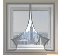 Magnetic Fly Screen Window 135 x 110 cm with Selfadhesive Selfadhesive Insect Mesh Curtain Custom Size for Windows Doors and Patio Screens, Grey