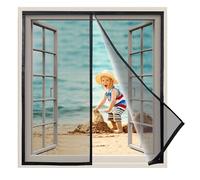 Magnetic Fly Screen Window, 140x110 cm Full Frame Hook&Loop Pet Friendly Easy to Install Fiberglass Mesh Curtain Seal Automatically Anti Mosquito Innovative, Black
