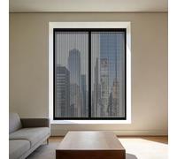 Magnetic Fly Screen Window 160 x 95 cm with Selfadhesive Window Nets Insects Fine Mesh Design Prevents Tiny Insects from Entering for Living Room Bedroom Offfice, Black