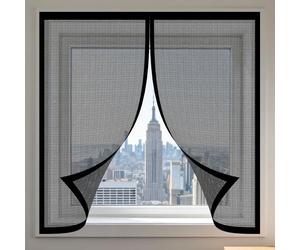 Magnetic Fly Screen Window 175 x 85 cm with Selfadhesive Selfadhesive Insect Mesh Curtain Custom Size for Windows Doors and Patio Screens, Black