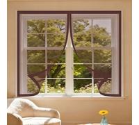 Magnetic Fly Screen Window 196 x 178 cm Easy Installation Magnetic Fly Net for Windows Heavy Duty Mesh Fitted to Multiple Windows, Brown