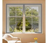 Magnetic Fly Screen Window 220 x 216 cm Easy Installation Magnetic Fly Net for Windows Heavy Duty Mesh Fitted to Multiple Windows, Grey