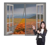 Magnetic Fly Screen Window 80 x 110 cm Selfadhesive Tape Mesh Mosquito Bug Net for Windows Easy Install for Living Room Bedroom Offfice, Grey