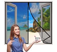 Magnetic Fly Screen Window, 85x160 cm Mosquito Net Mesh Curtain with Full Frame Hook and Loop Fasteners, Fits Window Up to- Black H
