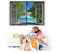 Magnetic Fly Screen Window, 90 x 130 cm Shut Automatically with Heavy Duty Easy Install for Balcony Sliding Doors Living Room 【Black】