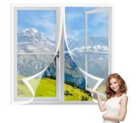 Magnetic Fly Screen Window 95 x 80 cm with Selfadhesive Window Nets Insects Excellent Ventilation While Blocking Bugs for Windows Doors and Patio Screens, White