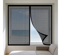 Magnetic Fly Screen Window Adjustable 110 x 90 cm with Selfadhesive Selfadhesive Window Guard Screen Easy Installation for Home, Office, Bedroom, Living Room Kitchen, Black