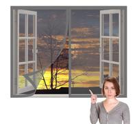 Magnetic Fly Screen Window Adjustable 135 x 95 cm with Selfadhesive DIY Selfadhesive Insect Mesh Curtain Easy Install for Home, Office, Bedroom, Living Room Kitchen, Grey