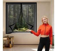 Magnetic Fly Screen Window Adjustable 170 x 145 cm Selfadhesive Tape DIY Selfadhesive Insect Mesh Curtain Custom Size for Home, Office, Bedroom, Living Room Kitchen, Black
