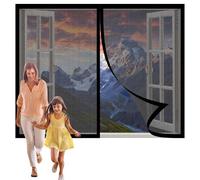 Magnetic Fly Screen Window Adjustable 174 x 120 cm Fly Screen Net Without Drilling Shuts Automatically for Front Window and Home Outside Kids Pets, Black