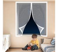 Magnetic Fly Screen Window Adjustable 60 x 100 cm Keep Fly Mosquito Out Selfadhesive Screen Protective Net Easy Install for Home, Office, Bedroom, Living Room Kitchen, White