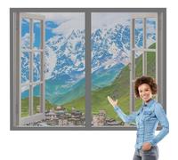 Magnetic Fly Screen Window Adjustable 70 x 130 cm Selfadhesive Tape DIY Window Bug Screen Kit Mosquito Easy Install for Living Room Bedroom Offfice, Grey