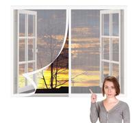 Magnetic Fly Screen Window Adjustable 80 x 60 cm with Selfadhesive DIY Selfadhesive Insect Mesh Curtain Easy Install for Home, Office, Bedroom, Living Room Kitchen, White