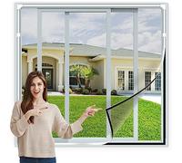 Magnetic Fly Screen Window Adjustable DIY Max 150x130cm Fiberglass Screen Mesh Fits Any Size Smaller with White Window Frames and Grey Mesh