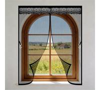 Magnetic Fly Screen Window Mesh 200 x 133 cm Screen Window Mesh Curtain Close Automatically, Keep Bugs Out & Let Fresh Air, Washable, with Magic Tape, for Balcony, Black