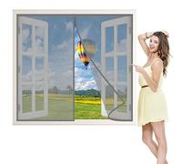 Magnetic Fly Screen Window with Magnets, 140x95 cm Mesh Curtain Widened Top Sticker, Hook & Loop Strip, Pet and Kid Friendly, Keep Away from Mosquitoes Insects, Gray P