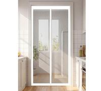 Magnetic Fly Screens 188 x 176 cm Full Frame Magic Tape Kid and Pet Friendly Duty Door Screen with Powerful Magnets Keeps Bugs Out Easy to Install Without Drilling, White