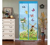 Magnetic Fly Screens Automatically Mosquito Mesh Curtain for Doors Keep Insects Out Mosquito Door Screen Without Drilling (Blue Windmill)