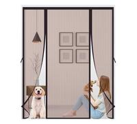 Magnetic Fly Screens Door,Double Door Screen Curtain, Anti Mosquito Mesh Fly Curtain,Powerful Magnets and Full Frame Magic Tape,Without Drilling for Sliding Door, Patio Door,155x200cm,Brown