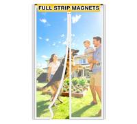 Magnetic Fly Screens for Doors, 100x210cm White, Full-Length Magnets NO Gap | Fiberglass Mesh Screen Curtain, Auto Closes Hands-Free, No Drill Installation, For Patio Exterior Doors, Stronger Adhesive