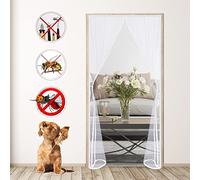 Magnetic Fly Screens for Doors, 80x190cm Heavy Duty Bug Mesh Curtain Magnetic Door Screen, Super Quiet Stripes Encryption Keep Bugs Out & Let Fresh Air in White