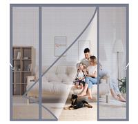 Magnetic Fly Screens for French Doors 290x260cm Double Door Fly Curtain Close-Stitching Top Anti-Tear Magnetic Closure No Gap for Sliding Glass Doors and French Grey