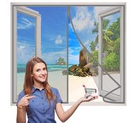 Magnetic Fly Screens for Window, 95x125 cm Heavy Duty Mesh Curtain with Full Frame Hook and Loop Powerful Magnets That Snap Shut Automatically- Gray H