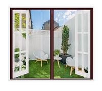 Magnetic Fly Screens for Windows 100x90cm, Brown Insects Screen Full Frame Loop Mesh Window Curtains Magnetic Window Fly Screen Net Double Door Screen-Keep Fresh Air in & Bugs Out