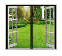 Magnetic Fly Screens for Windows 110x165cm, Black Insects Screen Full Frame Loop Mesh Window Curtains Magnetic Window Fly Screen Net Double Door Screen-Keep Fresh Air in & Bugs Out