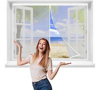 Magnetic Fly Screens for Windows, 145x105cmPolyester Magnetic Curtain, Magic Paste Curtains, Super Quiet Stripes, Energy Saving, No Drilling, Bug-Free Net for Flies/Mosquito,White