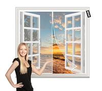 Magnetic Fly Screens for Windows 55x65cm with Full Frame Magic Tape and Powerful Magnets That Snap Shut Automatically for Keep Fresh Air in and Anti Mosquito White