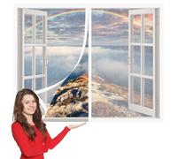 Magnetic Fly Screens Windows 110 x 65 cm with Selfadhesive DIY Window Bug Screen Kit Mosquito Easy Install for Windows Doors and Patio Screens, White