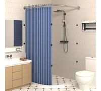 Magnetic Folding Shower Curtain, Watertight Bathroom Corner Partition with Curved Rod, Bathroom Shade Curtain, Privacy Shower Panel For Bathroom, Clothing Store, Private Space(X85~90cmxY100~120 cm,Blu