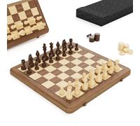 Magnetic Folding Wood Chess Set - Handcrafted Dual-Tone Board with Storage Box, Portable Luxury Game for Adults & Collectors
